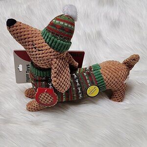 Christmas Plush Squeeker Dog Toy Brown Dog With Red & Green Sweater & Beanie New